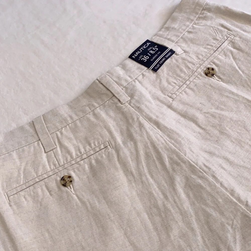 {NWT} Nautica | Linen Cotton Blend Classic Fit Flat Front Short Wheat Flax (36) - Picture 11 of 15